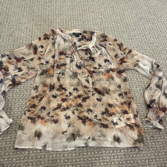 Guess by Marciano Tops - Guess Marciano Blouse Womens Xs Sheer Floral Tan Chiffon Shirt Tunic Boho Modest